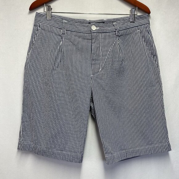 Vince Pleated Stripes Seersucker Shorts Mens Size 32 Gray-White Puckered Texture - Picture 1 of 16